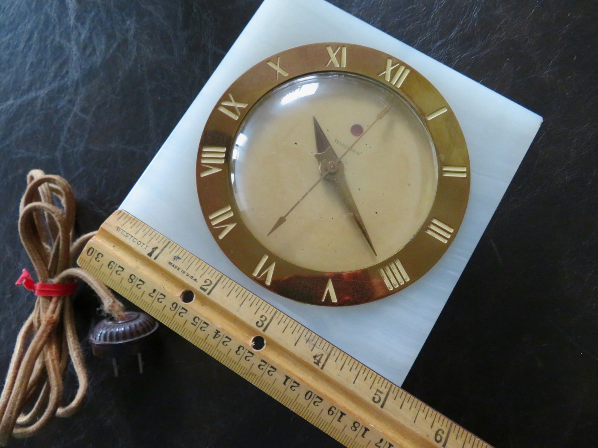 ヴィンテージテレクロン電気時計 - ホワイトオニキス大理石スクエア