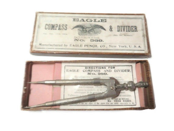 Collectible Vintage EAGLE Compass and Divider No. 569 in Original Box  Manufactured by Eagle Pencil Co., New York, USA Patent 1894 