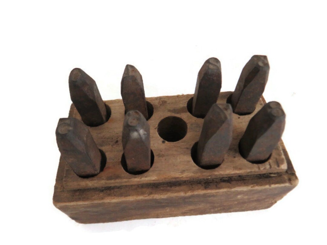 Vintage Steel Number Stamps 1/4 Punches in Wood Holder Etsy