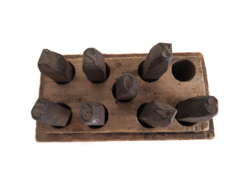 Vintage Steel Number Stamps 1/4 Punches in Wood Holder Etsy