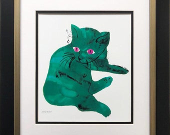 Andy Warhol &quot; Green Cat&quot; 1954 CUSTOM FRAMED Pop Art
