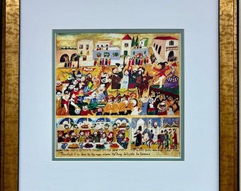 Michal Meron "Purim" Hand Signed  Framed Art Jewish Festival Religious NEW