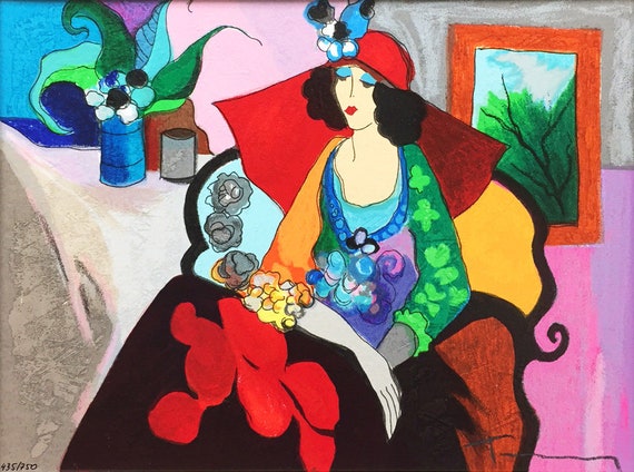 絵画 Tarkay red hat Itzchak Tarkay (1935-2012) 