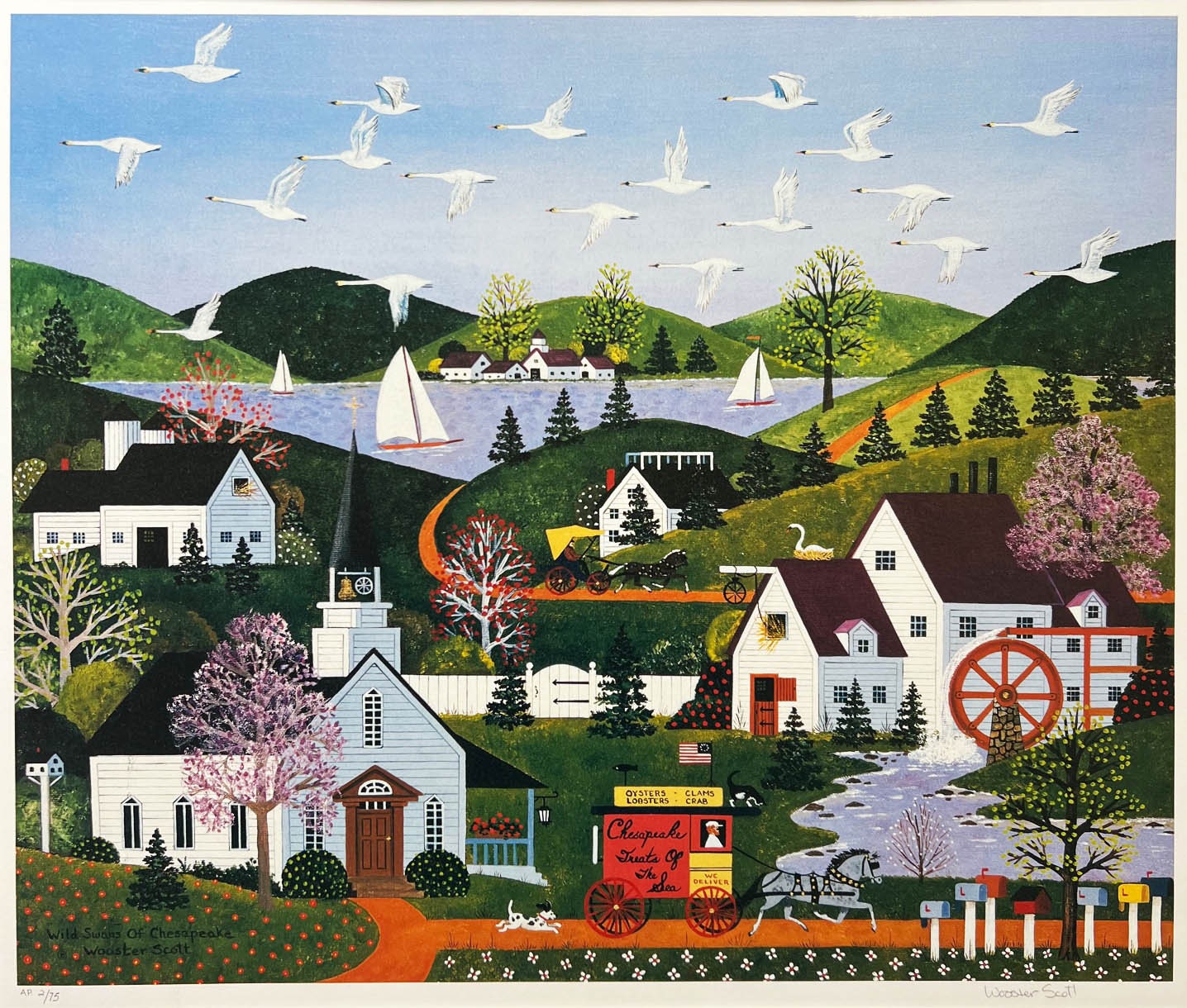 Jane Wooster Scott リトグラフ「チェサピークの野生の白鳥」 Jane