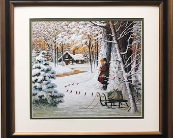 Charles Wysocki &quot;Cardinal Christmas Serenade&quot; New CUSTOM FRAMED Art