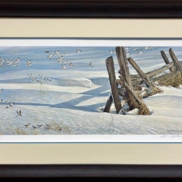 Robert Bateman "Split Rails- Snow Bunting" Hand Signed & # Wildlife Art NEW!