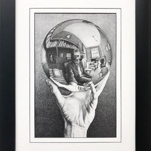 M.C.Escher "Hand With Reflecting Sphere" CUSTOM FRAMED Art
