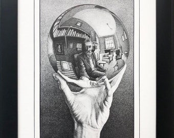 M.C.Escher "Hand With Reflecting Sphere" CUSTOM FRAMED Art