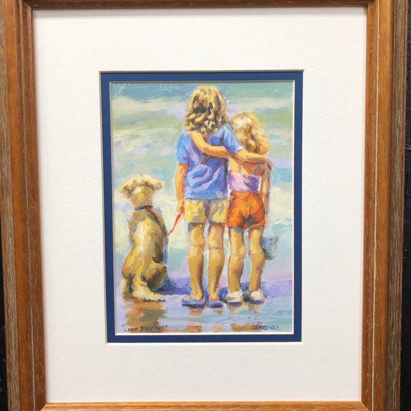 Lucelle Raad "Like Sisters" Hand Signed  Framed Children Litho Art Beach New