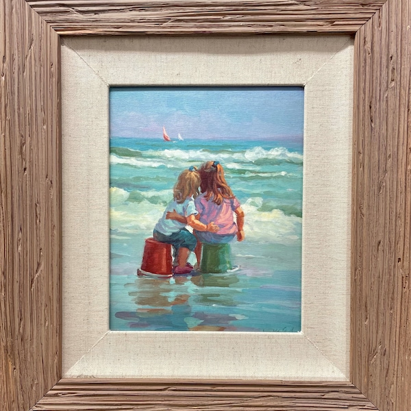 Lucelle Raad "Red Sail" Hand Signed Giclee on Canvas Framed Beach Art  New