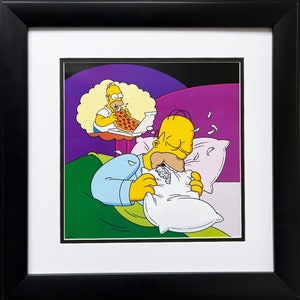 The Simpsons &quot;Homer Dreaming of Pizza&quot; CUSTOM FRAMED ART Print
