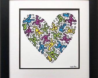 Keith Haring "Untitled, 1985" Heart CUSTOM FRAMED Plate Signed  Pop Art - McGaw Graphics Print