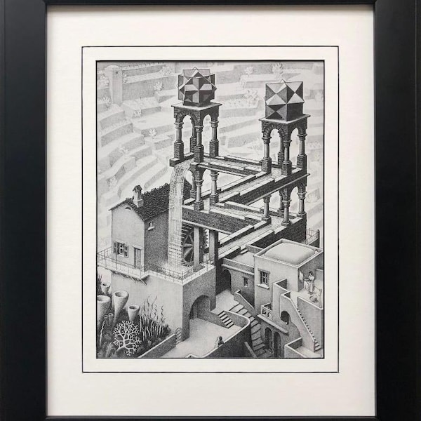 M.C.Escher "Waterfall" 1961 CUSTOM FRAMED Art