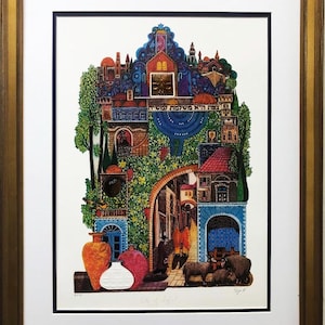 Amram Ebgi "City of Safed"Hand Signed & # Lithograph with Intaglio