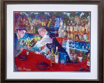 LeRoy Neiman &quot;Frank at Rao&#39;s&quot; NEW CUSTOM FRAMED Art Lithograph Sinatra Rat Pack
