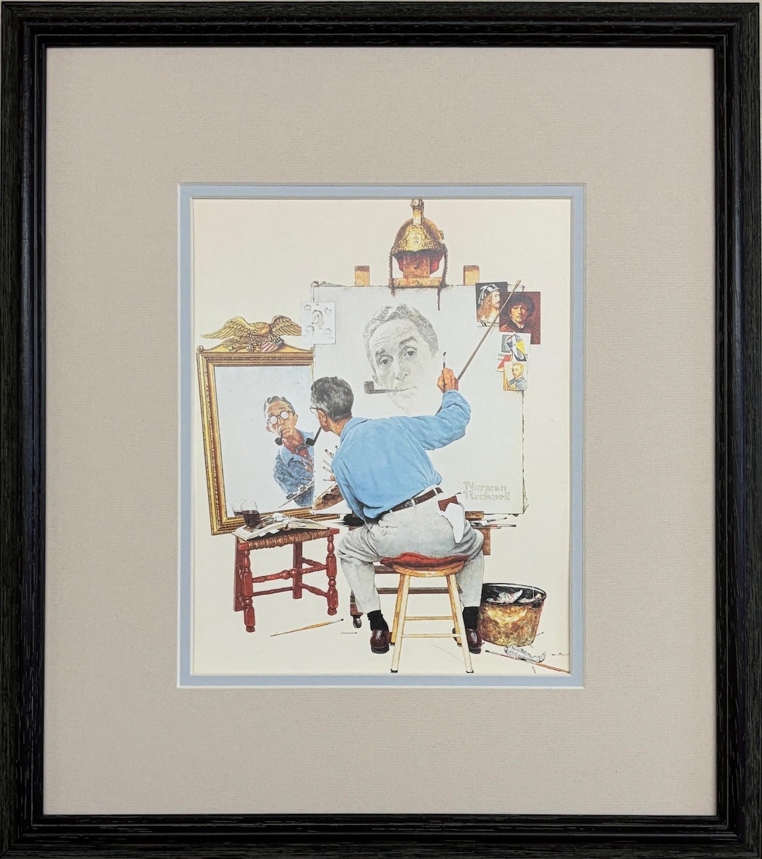 Norman Rockwell TRIPLE SELF-PORTRAIT Custom Framed Americana