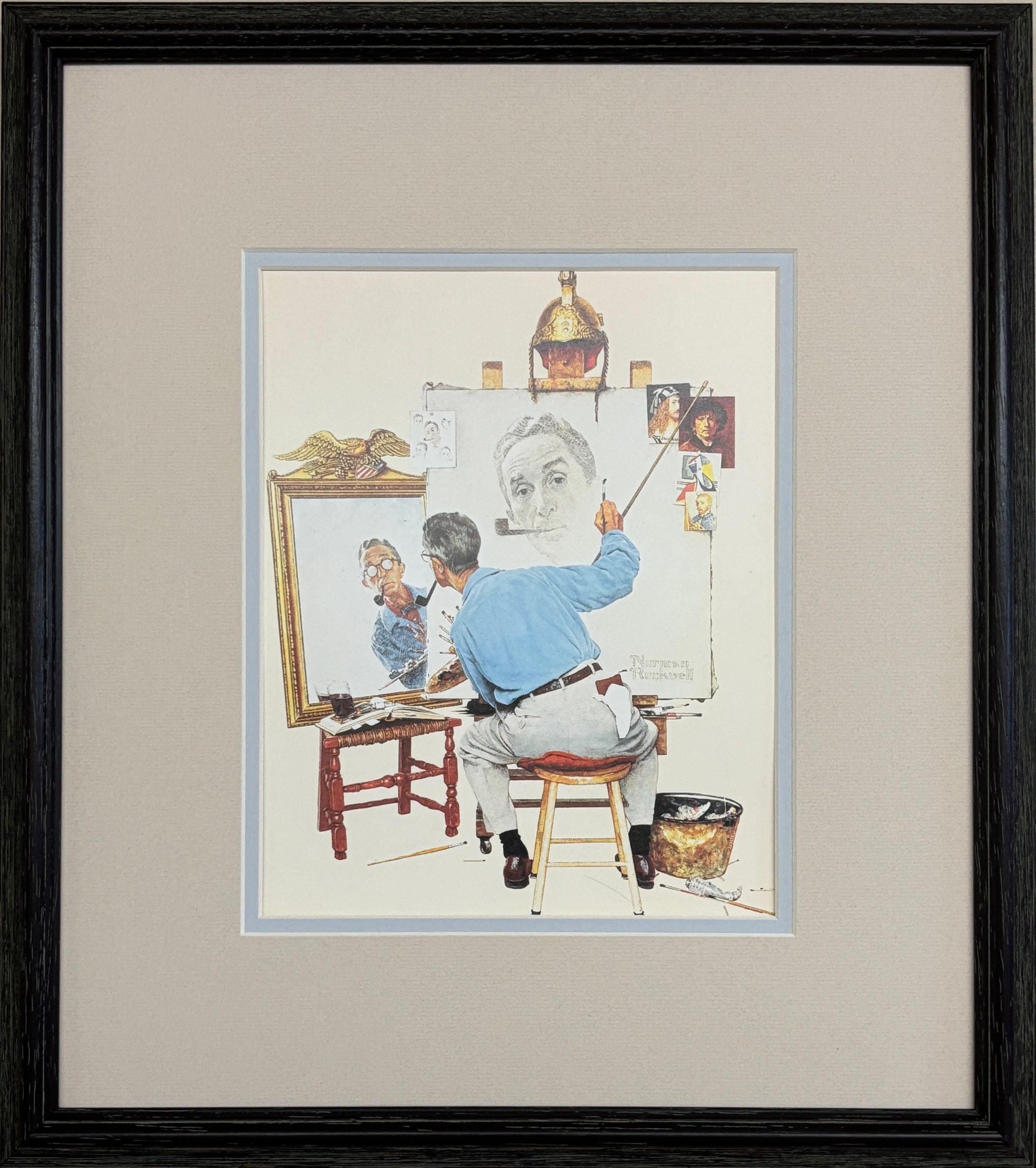 Norman Rockwell TRIPLE SELF-PORTRAIT Custom Framed Americana