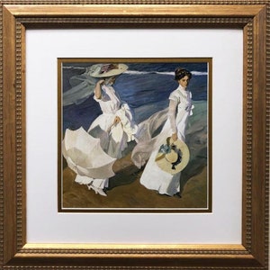 Joaquin Sorolla Bastida "Strolling along the Seashore" Framed Art Print