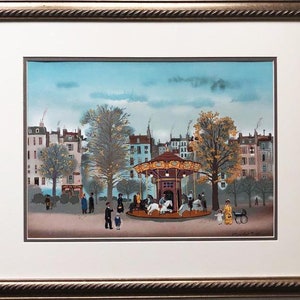 Michel Delacroix &quot;Carousel&quot; Framed Stone Signed Lithograph Art