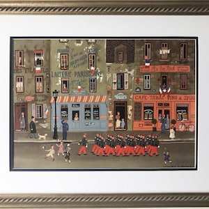 Michel Delacroix &quot;Le Defile 14 Juillet&quot; Framed Stone Signed Litho