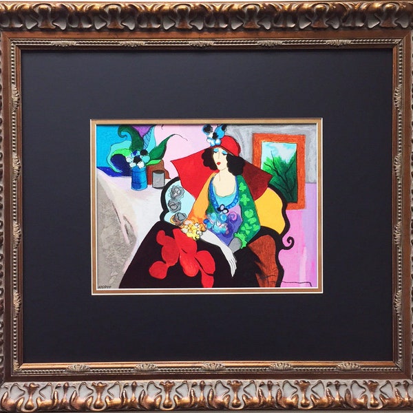 ITZCHAK TARKAY "Red Hat" Hand signed & Numbered Custom Framed Serigraph Silkscreen