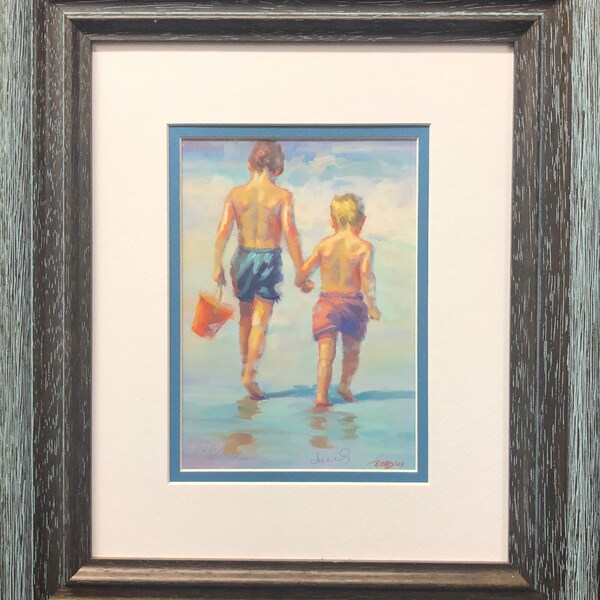 Lucelle Raad "Like Brothers" Hand Signed & # Framed Children Litho Art