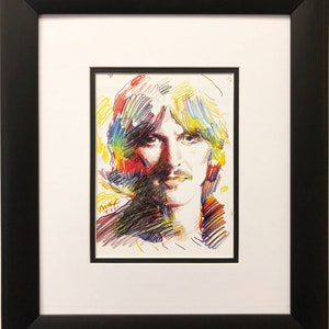 May include: A colorful pencil drawing of a man's face. The drawing is done in a variety of colors, including red, yellow, blue, and green. The man has short, dark hair and a mustache. The drawing is signed "Matt 2001" in the bottom left corner.