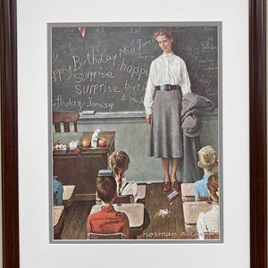 Norman Rockwell Happy Birthday Ms. Jones CUSTOM FRAMED Art Print Americana 17x20 image 1