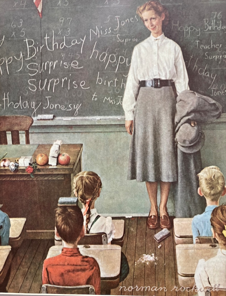 Norman Rockwell Happy Birthday Ms. Jones CUSTOM FRAMED Art Print Americana 17x20 image 2