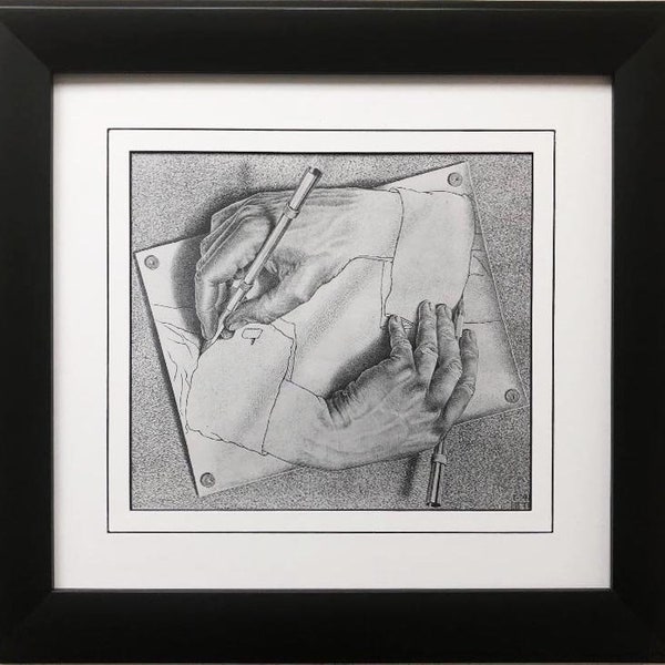 M.C.Escher "Drawing Hands" CUSTOM FRAMED Art