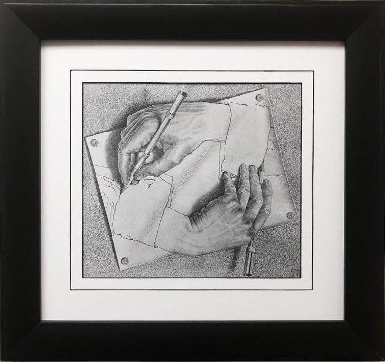 M.c.escher drawing Hands CUSTOM FRAMED Art Etsy