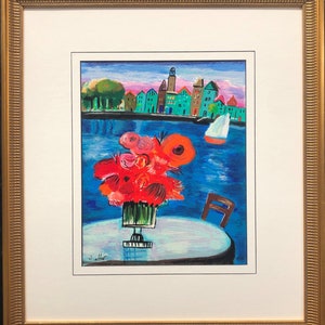 Shlomo Alter &quot;Red Flowers&quot; Framed Hand Signed & # Serigraph