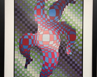 Victor Vasarely  "Harlequin"  Vintage Poster with NEW frame Mid-Century Art