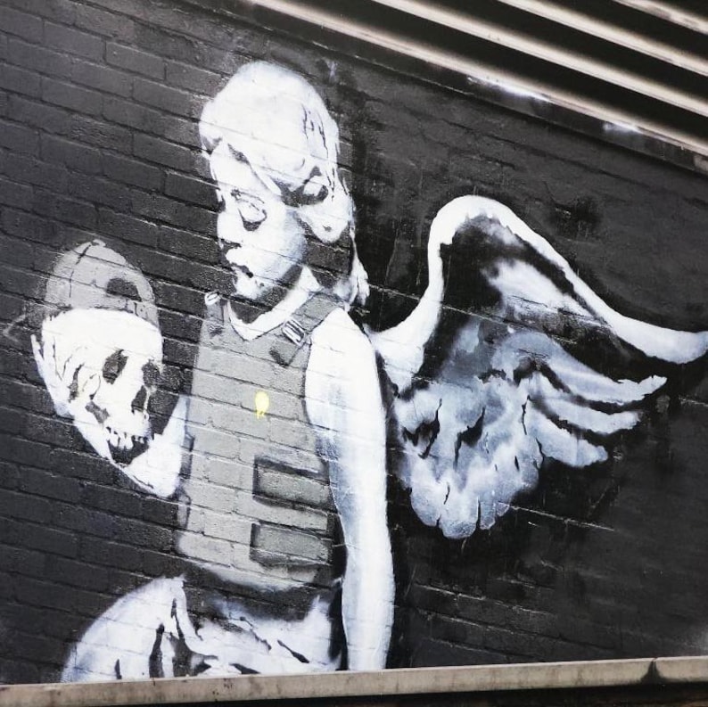 BANKSY angel in Bulletproof Vest New FRAMED Art Etsy