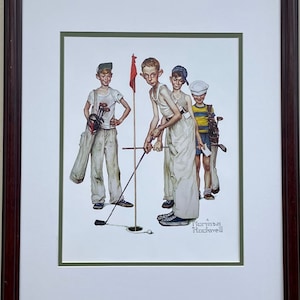 Norman Rockwell &quot;Sporting Boys- Missed!&quot;  CUSTOM FRAMED Americana Golf Art NEW!