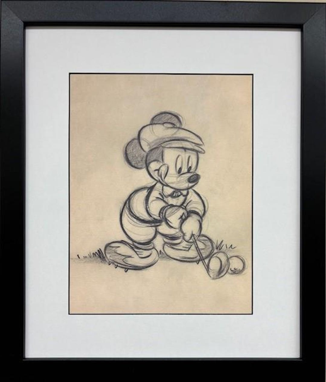 Disney Framed Prints ミッキーのゴルフcaninecaddy Disney “Golfer Mickey” Mouse “Canine Caddy” 1941 Framed