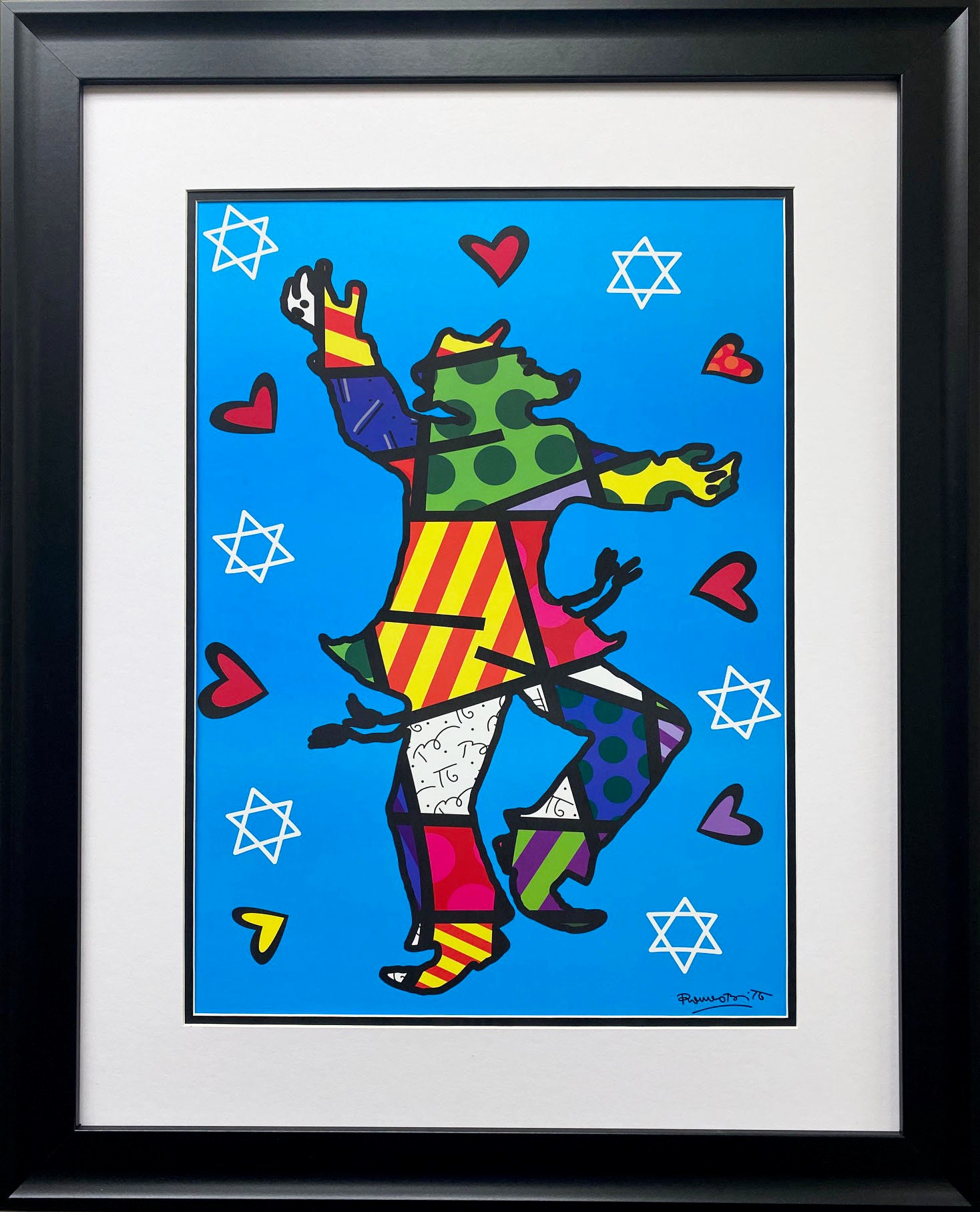 Romero Britto "Dancing Rabbi" New Custom FRAMED ART PRINT