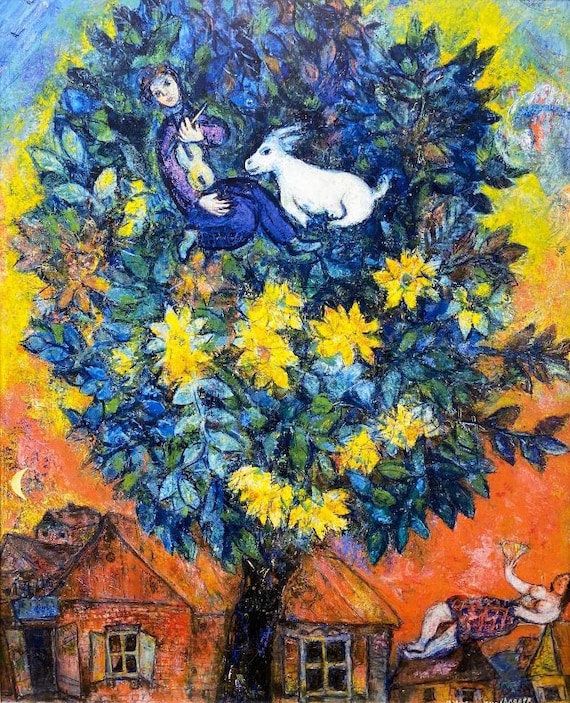 子犬　Marc Chagall 抽象画 金色フレーム 子犬 Marc Chagall 抽象画 金色フレーム