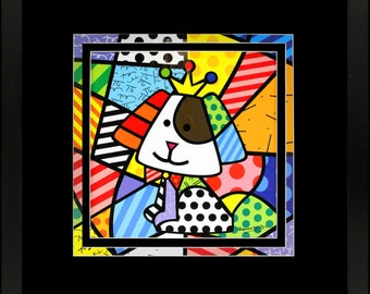Romero Britto &quot;Royalty Dog&quot; NEW CUSTOM Matted FRAMED Art Print