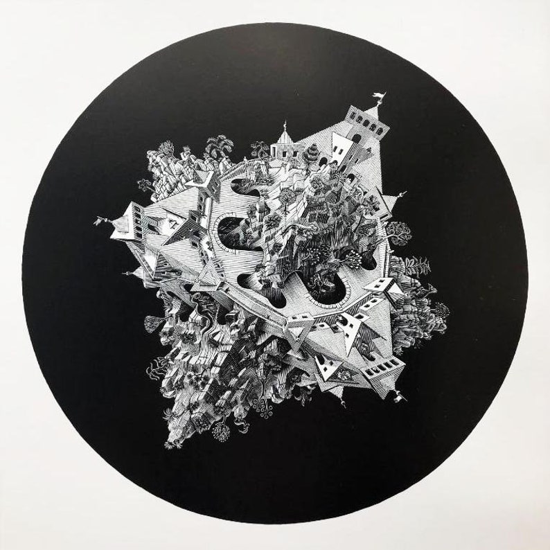 M.C.Escher Double Planetoid CUSTOM FRAMED Art image 2