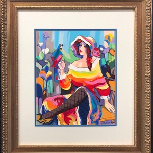 Michael Kerman &quot;Lady with a Parrot&quot; HAND SIGNED #&#39;d  FRAMED Serigraph Silkscreen