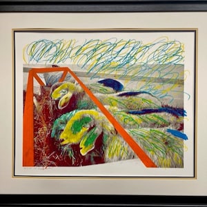 Menashe Kadishman &quot;Ovejas pintadas&quot; 1975 Enmarcado personalizado ARTE FIRMADO A MANO Israelí