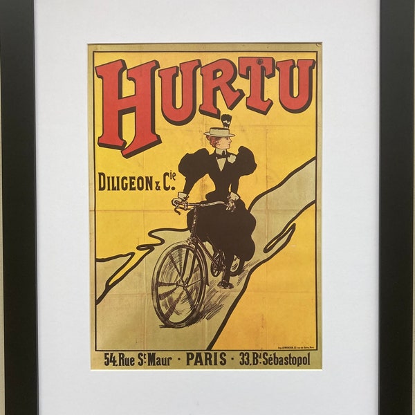 Vintage  Bicycle Poster "Hurtu Bicycles" (1900)  Framed Art