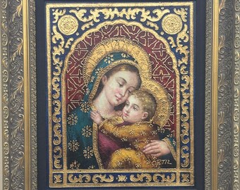 Ortiz "Madonna and Child" (Ave Maria)  Hand Painted Oil Religious Art Jesus  New