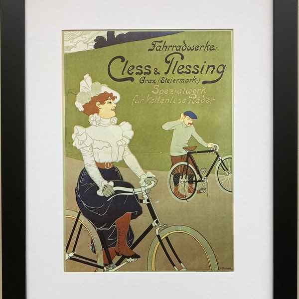 Vintage  Bicycle Poster "Cless & Plessing Bicycles" (1898)  Framed Art