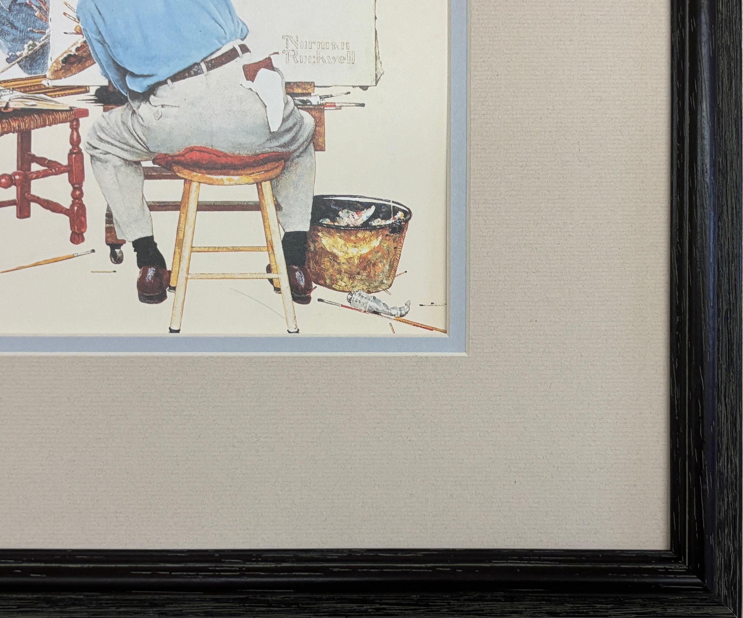 Norman Rockwell TRIPLE SELF-PORTRAIT Custom Framed Americana