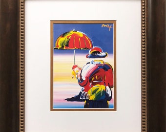 Peter Max &quot;Umbrella Man at Sunset&quot; CUSTOM FRAMED Print