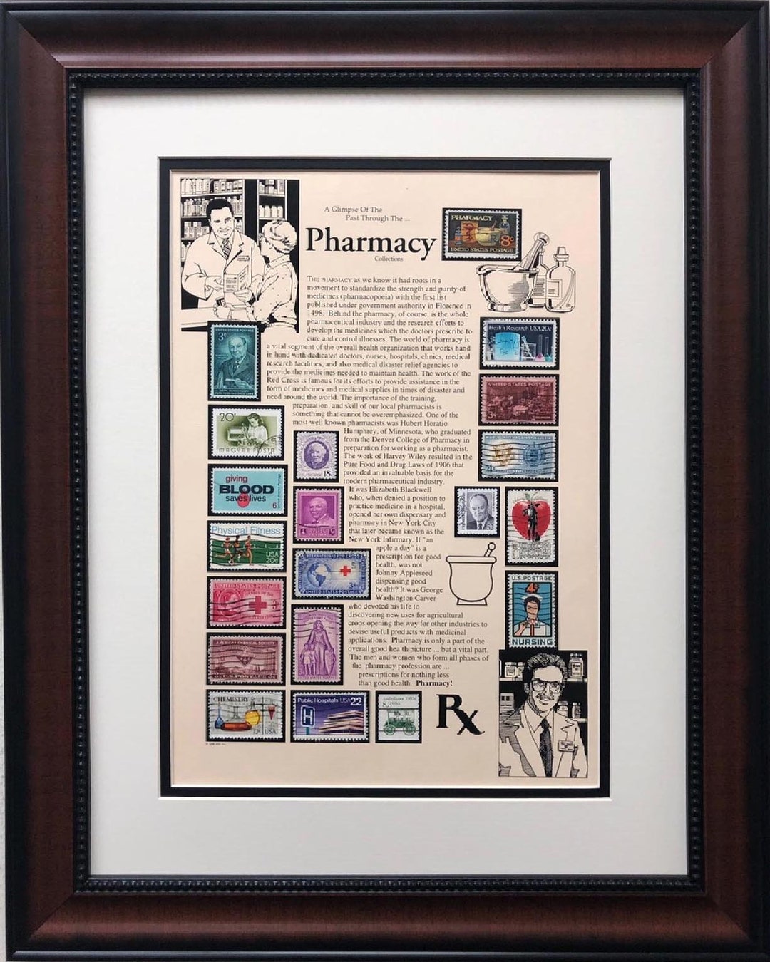 Stamps pharmacy Framed Stamp Art Etsy