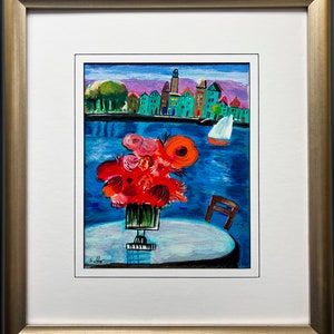 Shlomo Alter &quot;Red Flowers&quot; Framed Hand Signed & # Serigraph Art Floral