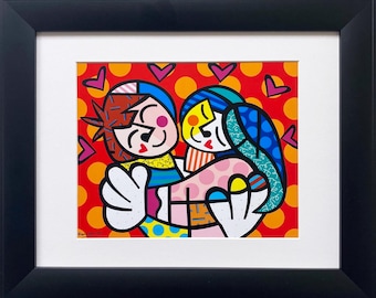 Romero Britto &quot;Embrace&quot; NEWLY CUSTOM FRAMED Art Print